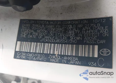 2013 Toyota Prius Three z USA, uszkodzony, nr VIN JTDKN3DU8D5547390